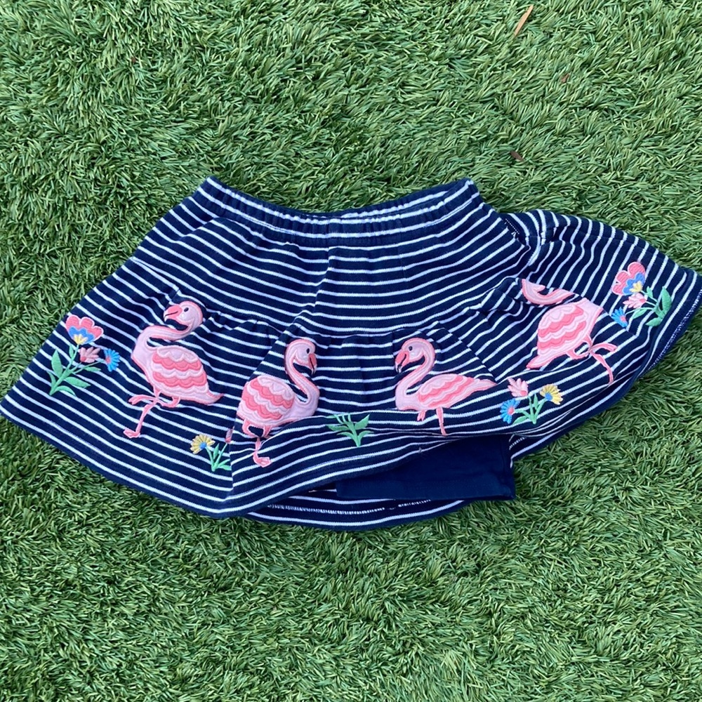 Jojo Maman Bebe Navy and White stripe flamingo skirt with shorts underneath